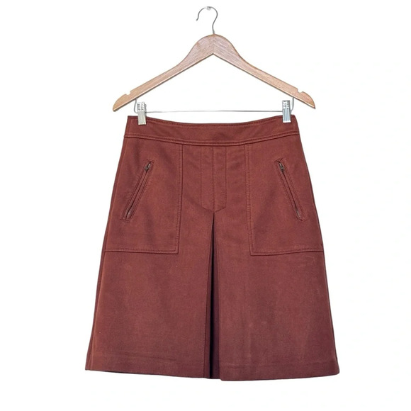 Loft Faux Suede Mini Skirt Rust Burnt Orange Zipper Pocket Lined Size 2 - Picture 1 of 5